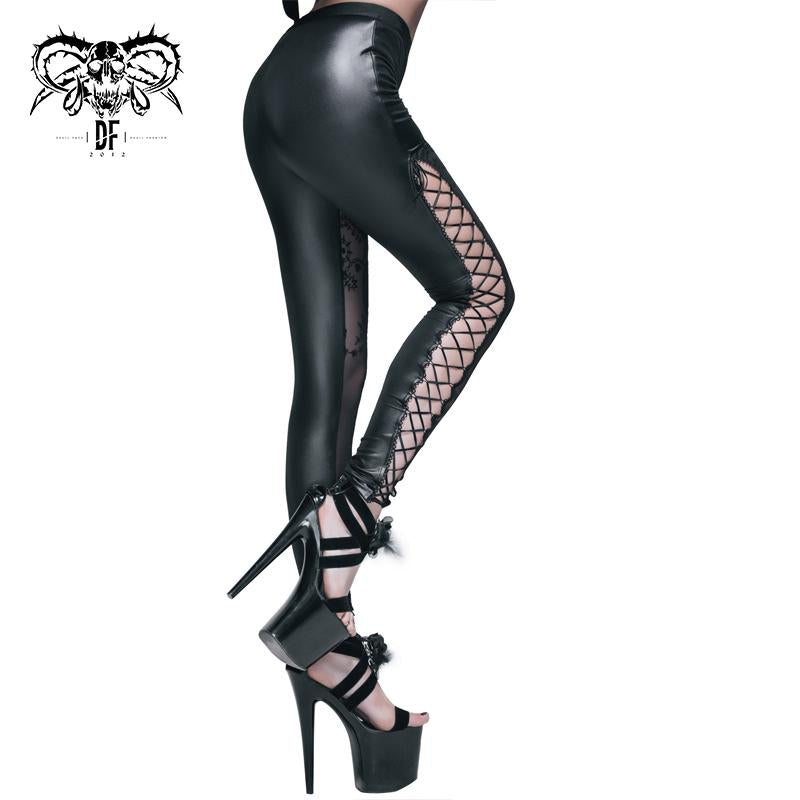 Daily Wear Elastic Waistband Gothic Flocking Printed Mesh Sexy Ladies Leggings