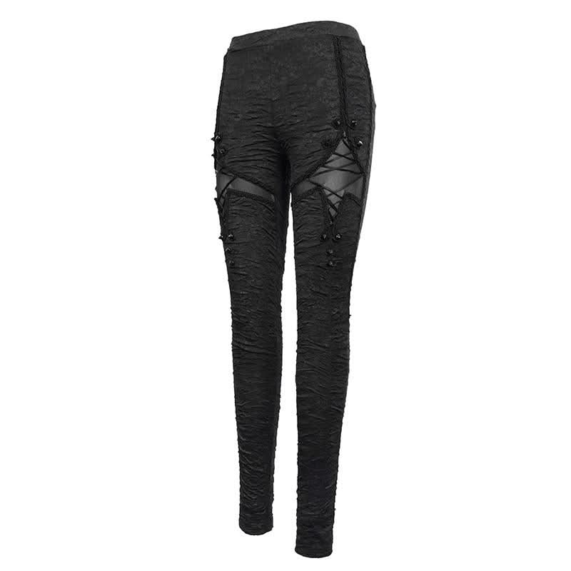 Gothic Laced Up Sexy Women Knit Black Leggings