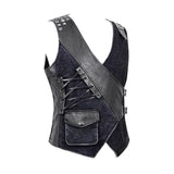 Band Asymmetric Punk Rock Men Black Waistcoats With Pockets