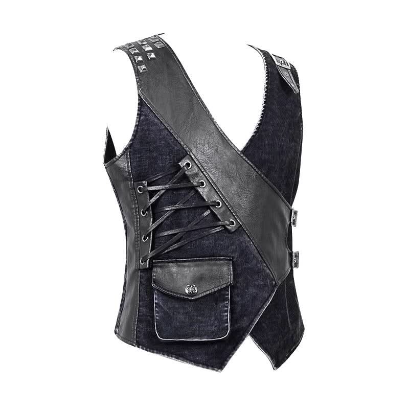 Band Asymmetric Punk Rock Men Black Waistcoats With Pockets