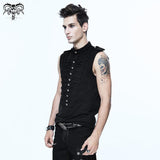 Daily Military Uniform Big Chinese Frog Button Cotton Knitted Sleeveless Men Shirts