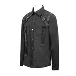 Cyberpunk Metallic Dark Long Sleeves Men Bamboo Shirt With Straps