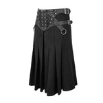 Punk Metallic Mist Textured Leather Waistband Dark Grain Pleated Men Kilts