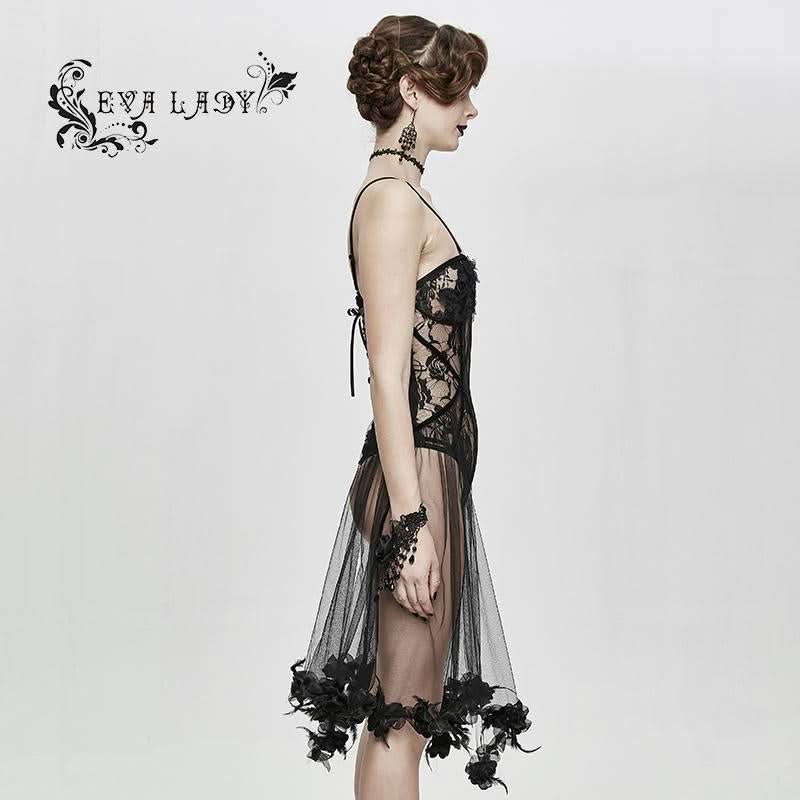 Translucent Rose Lace Sexy Ladies Gothic Jumpsuits With Swing