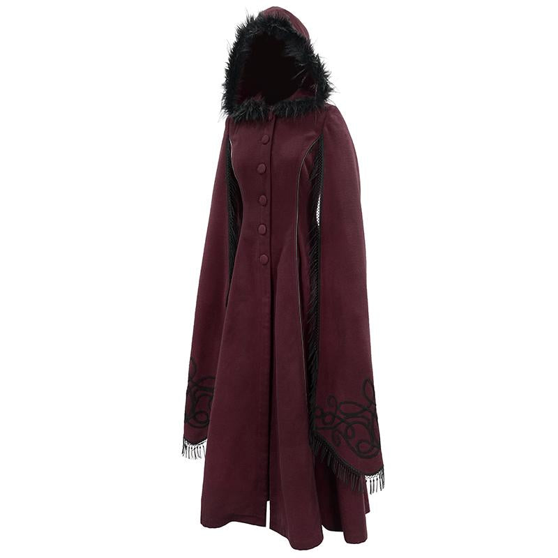 Winter Hand Embroidered Shawl Red Double Sided Women Long Coat