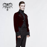 Gothic Palace Embroidered Metal Rivets Wine Dovetail Coat For Men