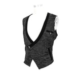 Gothic Wedding Bridegroom Napoleon Collar Pleated Asymmetrical Men Black Waistcoats