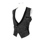 Gothic Wedding Bridegroom Napoleon Collar Pleated Asymmetrical Men Black Waistcoats