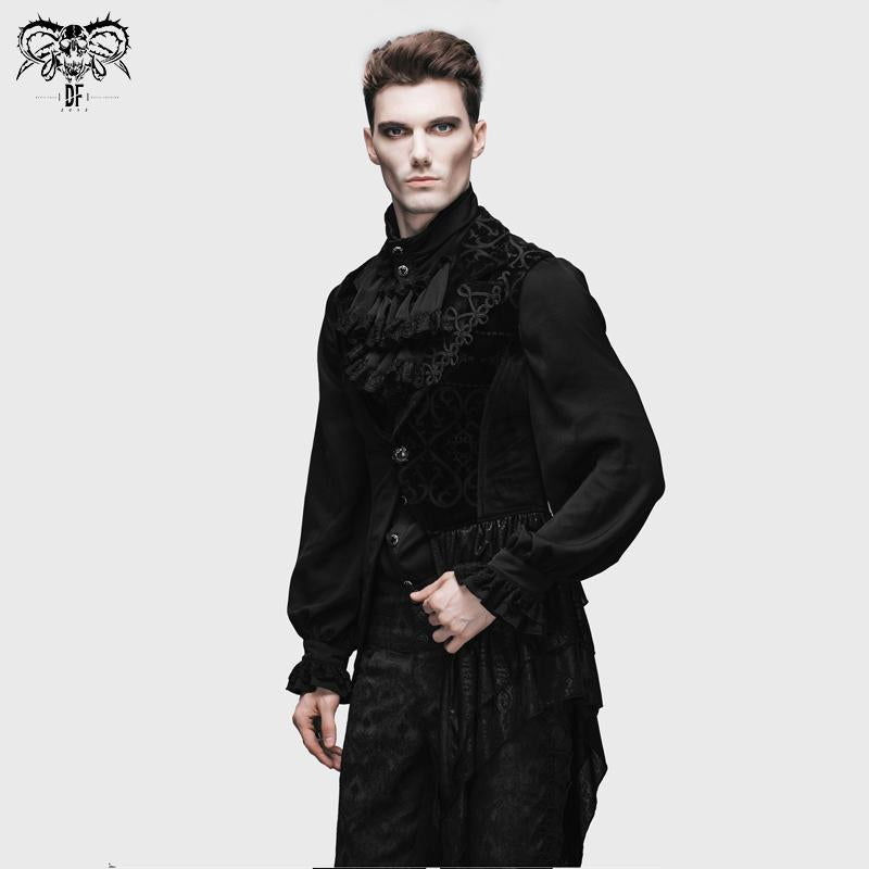 Gothic Event Floral Chinese Frog Button Lace Up Slim Fit Men Short Vests