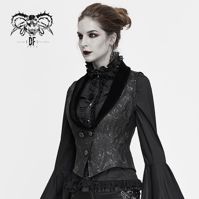 Darkness Gothic Festival Napoleon Collar Patterned Elegant Women Skinny Short Waistcoats