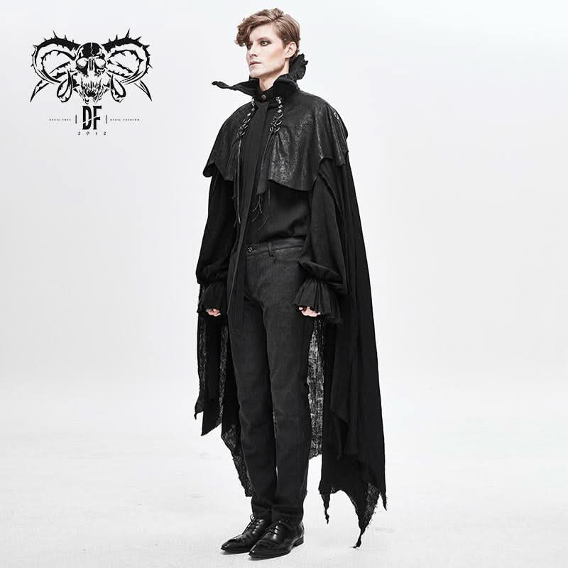 Gothic Noble Count Darkness High Neck Cotton And Linen Tattered Cloak