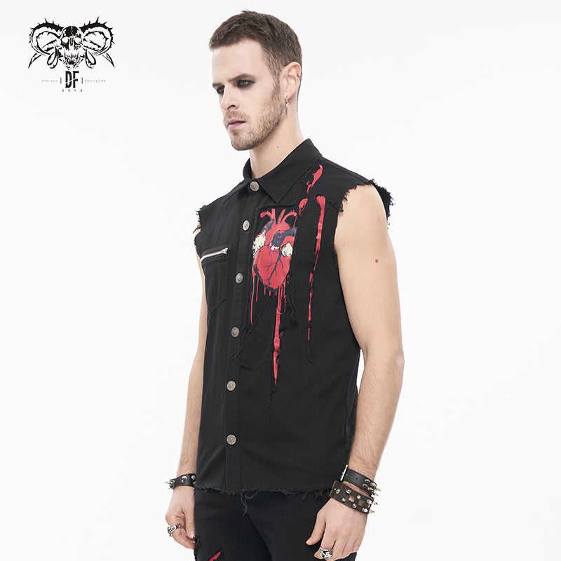 'Paper Cuts' Printed Button Up Punk Tank Top