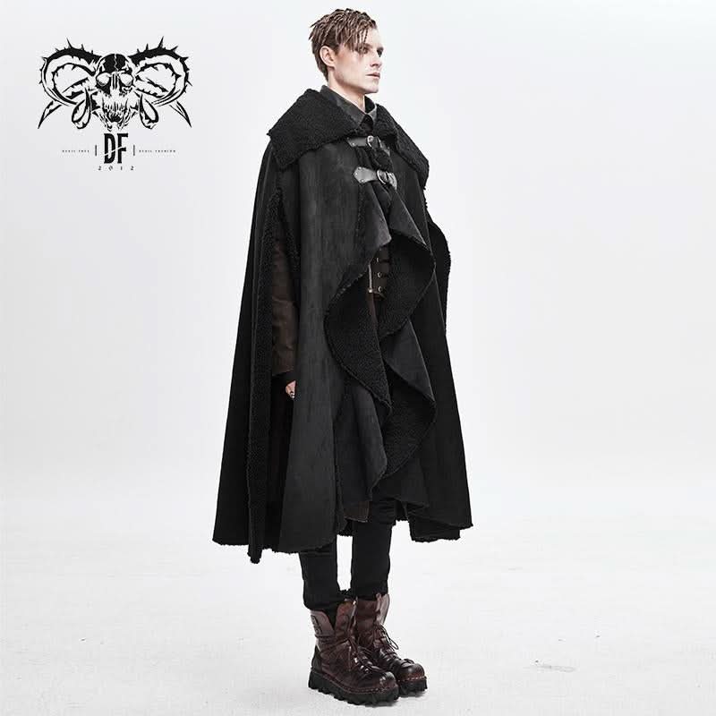 Punk Open Arms Men Winter Fur Big Cloak With Loops