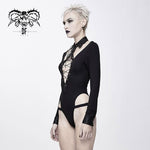 Lace Up Long Sleeves Sexy Women Punk Knitted Cotton Jumpsuit With Collar