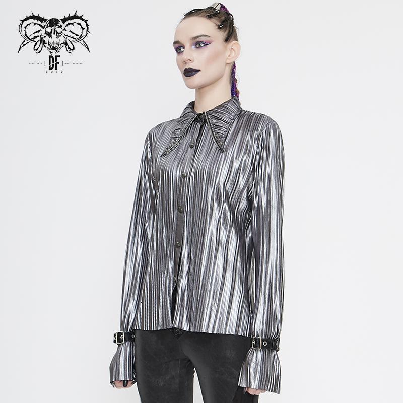 Sht05502 Cyberpunk Bright Black Pleated Blouse
