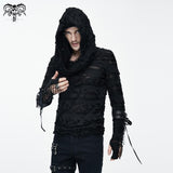 Punk Men Ripped Finger Covered Autumn Hooded Black Top