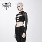 Everyday Summer Bat Collar Hollow Out Mesh Long Sleeves Women Midriff Baring Tops