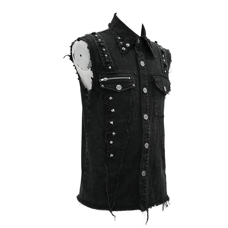 Summer Worn Out Metallic Bullet Clip Black Punk Rock Sleeveless Men Shirts