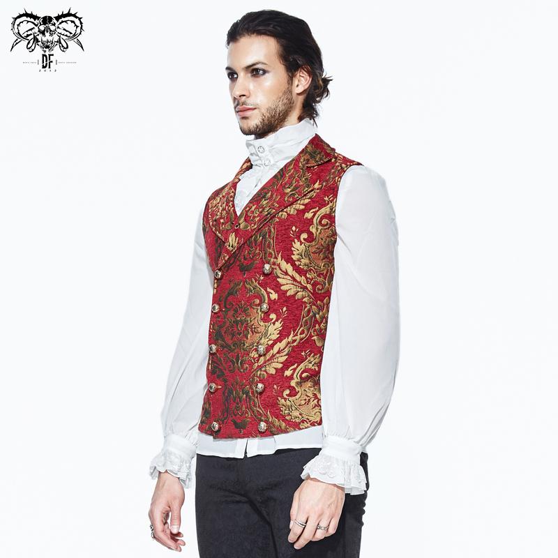 Devil Fashion Pirate Costume Gothic Patterned Red And Gold Men Short Fitted Waistcoats