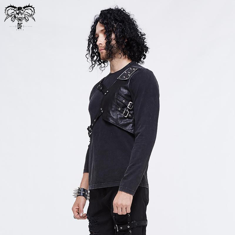 Spring And Autumn Armor Patchwork Asymmetric Punk Black Men Long Sleeves T Shirt