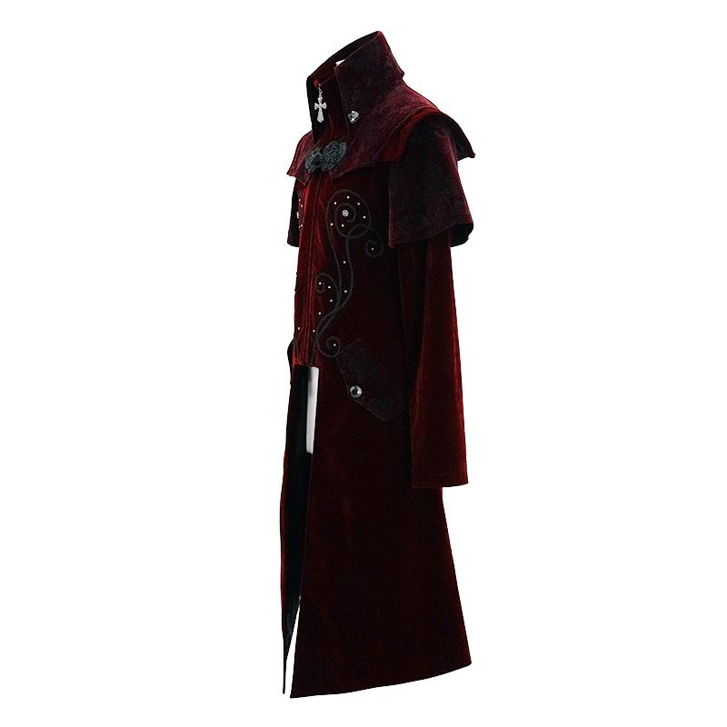 Gorgeous Gentlemen Stand Collar Red Gothic Velveteen Coat