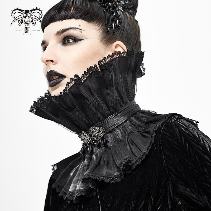 As07601 Unisex Gothic Black Pleated High Neck Collar