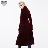 Gothic Black And Red Patchwork Winter Velveteen Women Long Coat