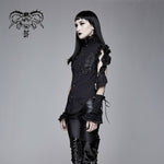Summer Gothic Black Women Twining Ruffled Lace Sleeves Swallowtail Chiffon Blouse