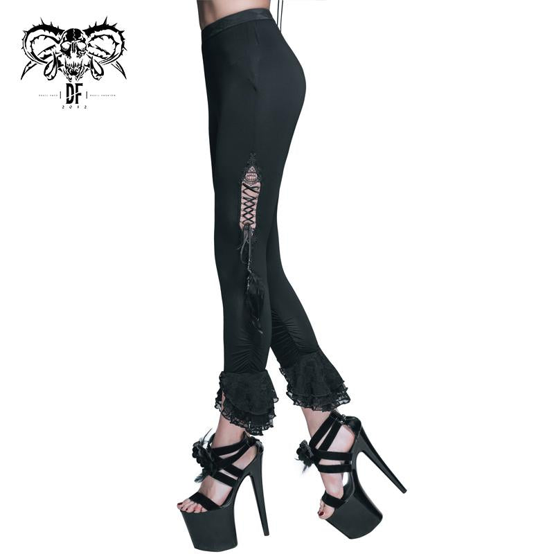 Daily Life Stylish Sexy Women Gothic Lace Up Ninth Bell Bottomed Pants