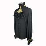 Men Gothic Black And Gold Embroidered Lace Sleeves Bow Tie Chiffon Shirts