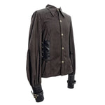 Western Fashion Autumn Steampunk Brown Striped Shirts With Fake Belt