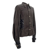 Western Fashion Autumn Steampunk Brown Striped Shirts With Fake Belt
