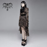 Everyday Apricot Queen See Through Printed Long Sleeves Velvet Belted Dress With Tie