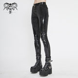 Pt125 Women Punk Dark Fringe Patent Leather Spliced Leggings