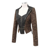 Steampunk Coffee Jacquard Women Slim Short Jackets With Chains
