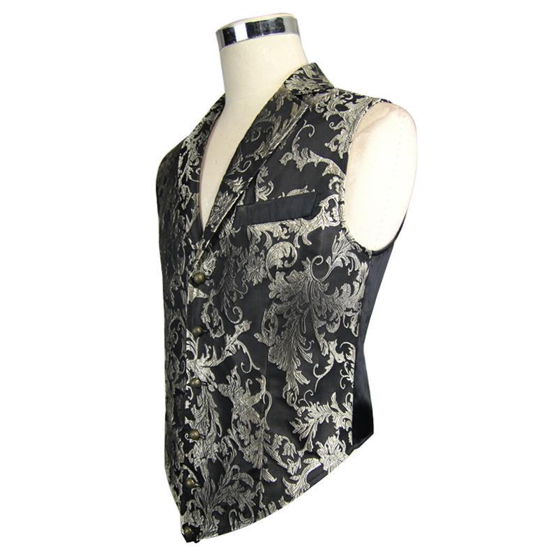 Movies And Tv Costume Gothic Pattern Palace Black And Silver Printed Jacquard Vest