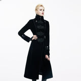 Gothic Black Patchwork Big Chinese Frog Velveteen Women Long Coat