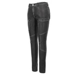 Punk Biker Block Shaped Patchwork Hand Rubbed Gray Women Leather Pants