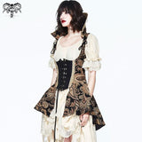Apricot Paisley Printing Bare Breast Elegant Women Lace Up Gothic Waistcoat