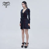 'Lauren' Velvet Gothic Lace Belted Dress
