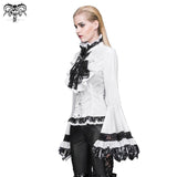 Party Gothic Big Flared Sleeves Bandage Black And White Color Contrast Women Blouse With Necktie