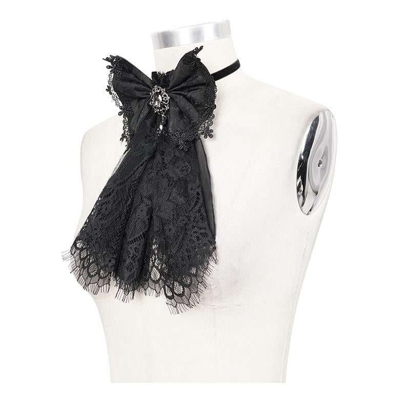 'Wednesday' Gothic Lace Bow Tie (Coal)