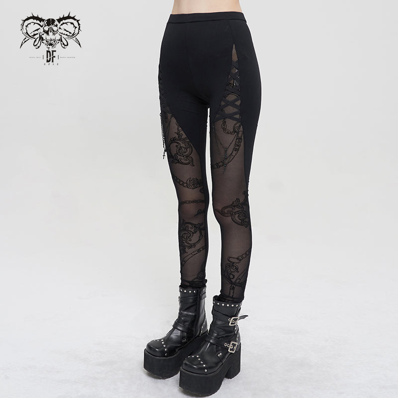 'Across The Ocean' Gothic Printed Leggings With Chain