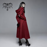 Daily Life Winter Sexy Women Red Gothic Party Woolen Hooded Long Coat With Fur