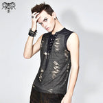 Summer Tattered Lace Up Broken Line Sleeveless Men Punk Vest