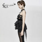 Asymmetric Embroidered Organza Hem Velvet Belt Sexy Women Lace Camisole