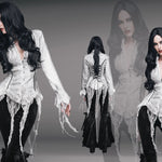 Daily Lace Tassels Sexy Women Long Sleeves Lace Up Printed White Blouse